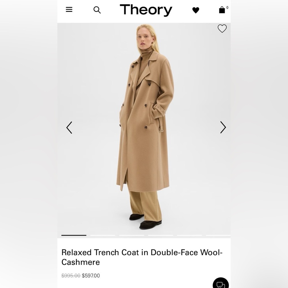 Theory Women's Camel double sided Wool Cashmere Trench Coat M